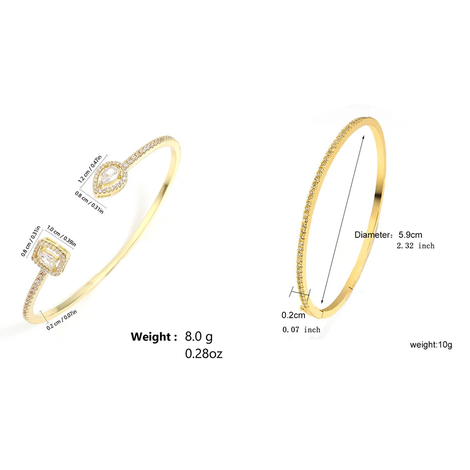 ZAKOL 2pcs/set Classic Geometric AAA Cubic Zirconia Open Bracelet for Women Shiny Crystal Engagement Wedding Party Bangle Set