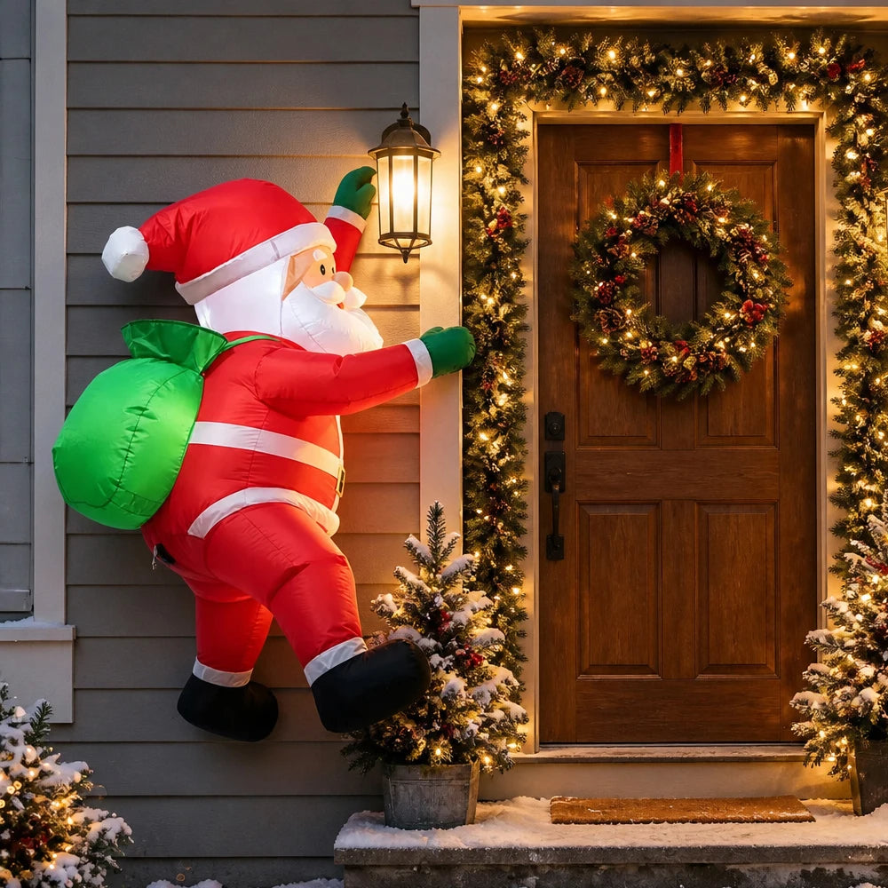 3.3FT Inflatable Climbing Santa Claus with Gift Sack, Christmas Blow Up Decor for Window Outdoor Yard Holiday Party