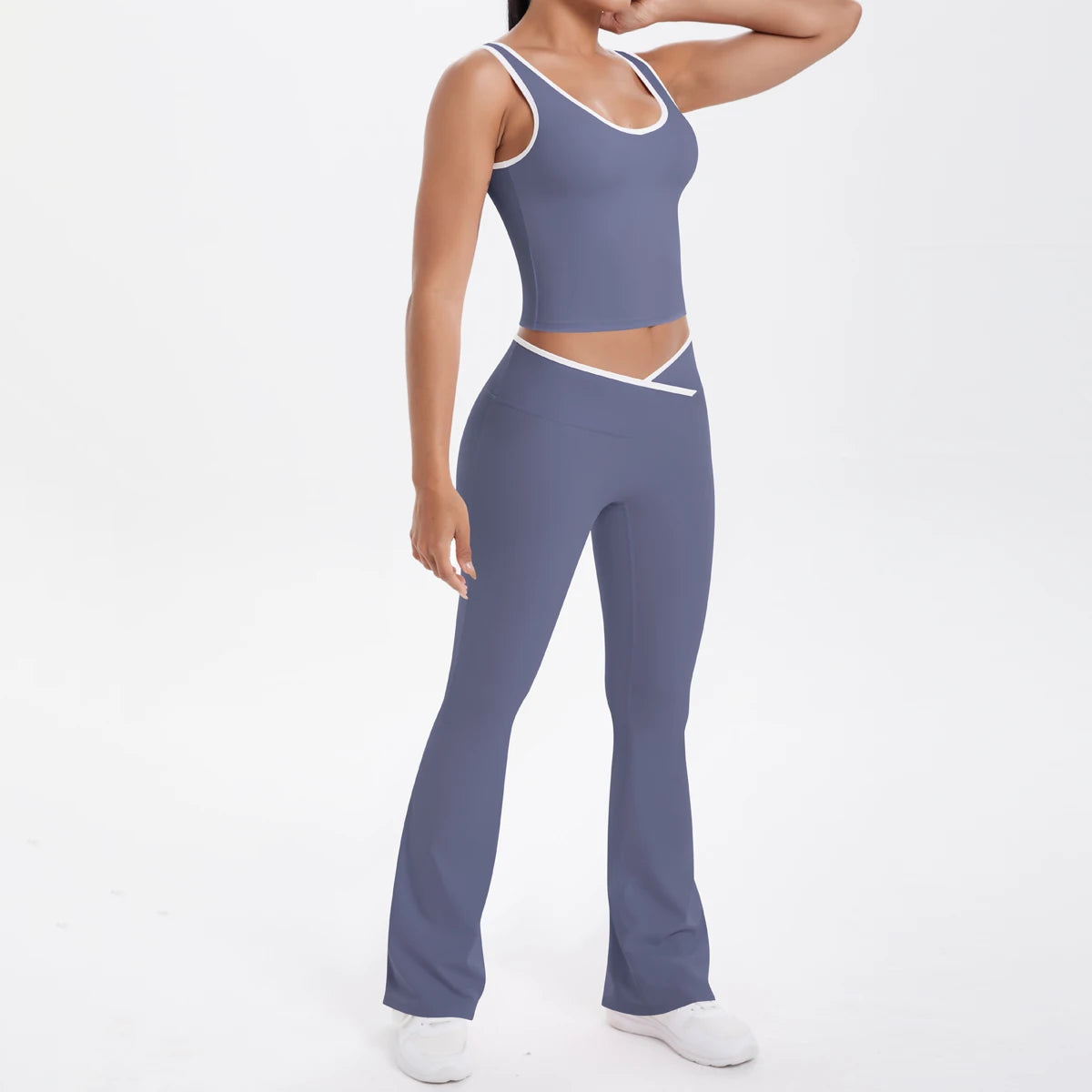 Autumn Women's Yoga Set U-neck Vest High Waist Cross Wide Leg Pants Set Tight Fitting Seamless Elastic Sportswear