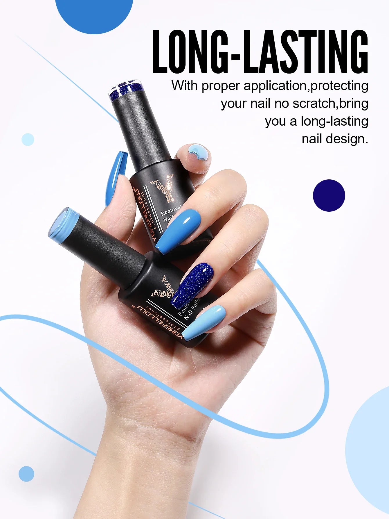 YOKEFELLOW 6Set Blue Gel Nail Polish Sky Blue Glitter Gel Nail Vernis Semi Permanent Soak Off UV Manicure Gift for Girls Women