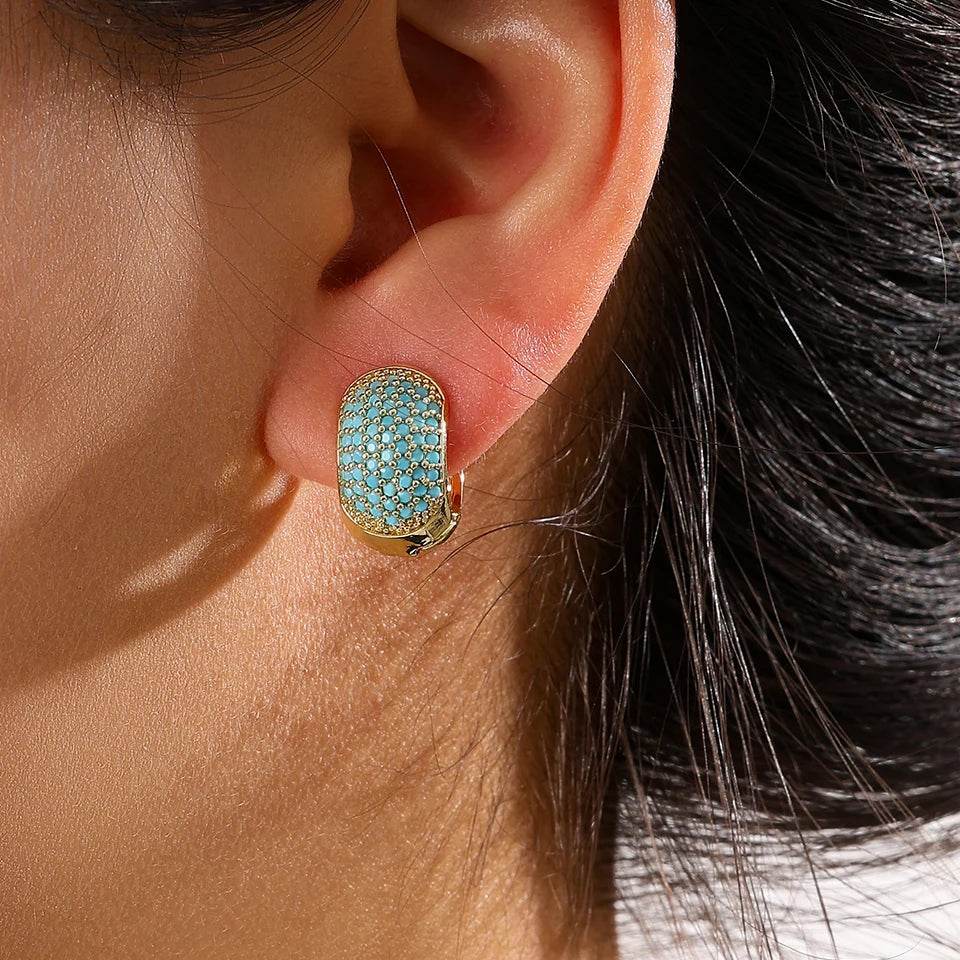 ZAKOL Luxury Turquoise Hoop Earrings for Women Temperament Gold Color Plated Micro-Intact Blue Zircon Party Ear Accessories