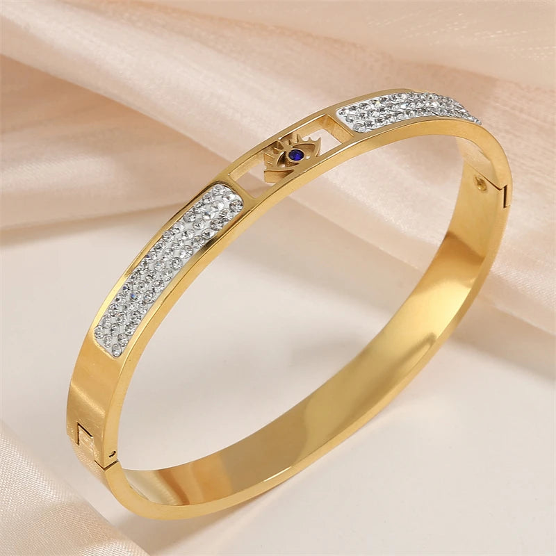 ZAKOL 5/1pcs Classic Stainless Steel Devil's Eye Bracelets Sparkling Zircon Bangles Fashion Gold Color Plated Stacking Jewelry