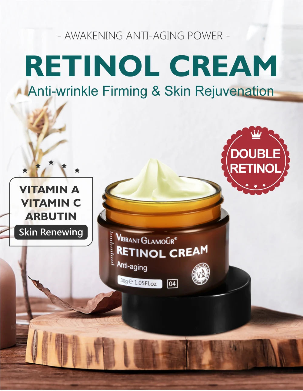 Retinol Face Cream Anti-Aging Remove Wrinkle Firming Lifting Whitening Brightening Moisturizing Hyalronic Acid Facial Skin Care