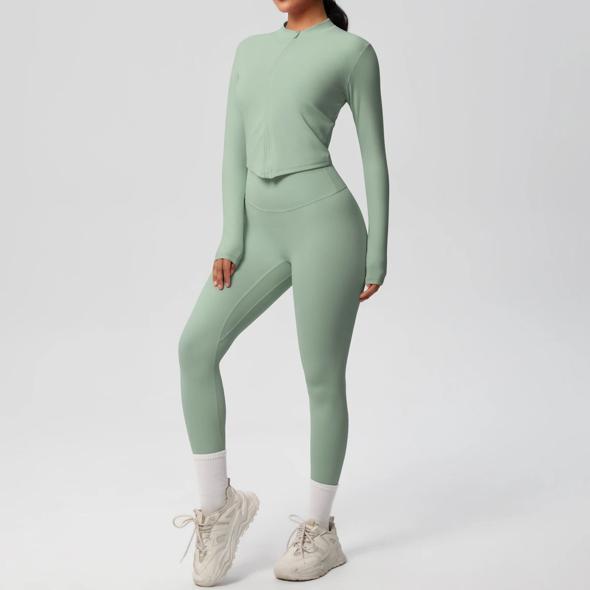 Hot Sale New Yoga Suit for Women Solid Color Yoga Zipper Long Sleeves Slim Casual Jacket Top Quick Drying Fitness Pants Gym Set