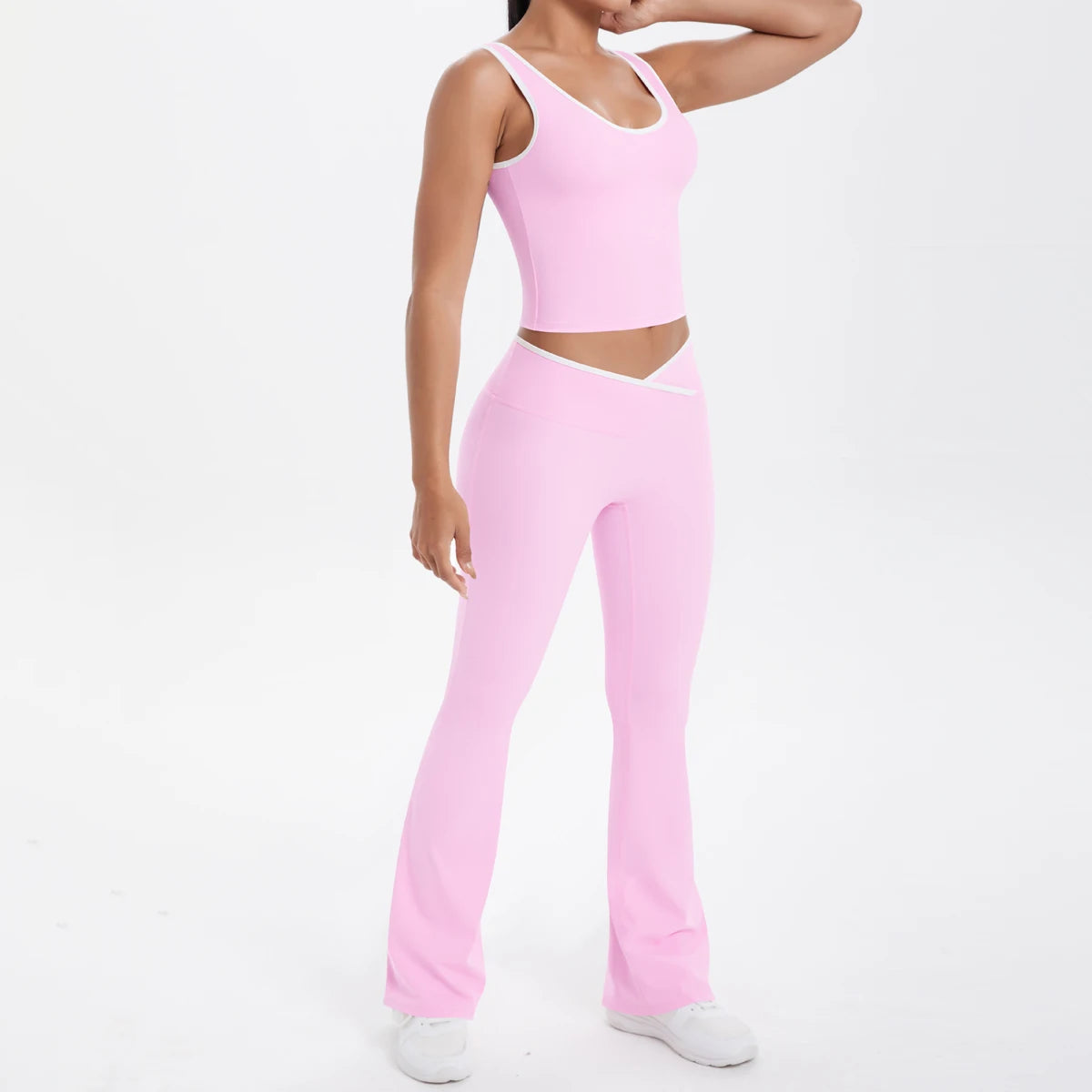 Autumn Women's Yoga Set U-neck Vest High Waist Cross Wide Leg Pants Set Tight Fitting Seamless Elastic Sportswear