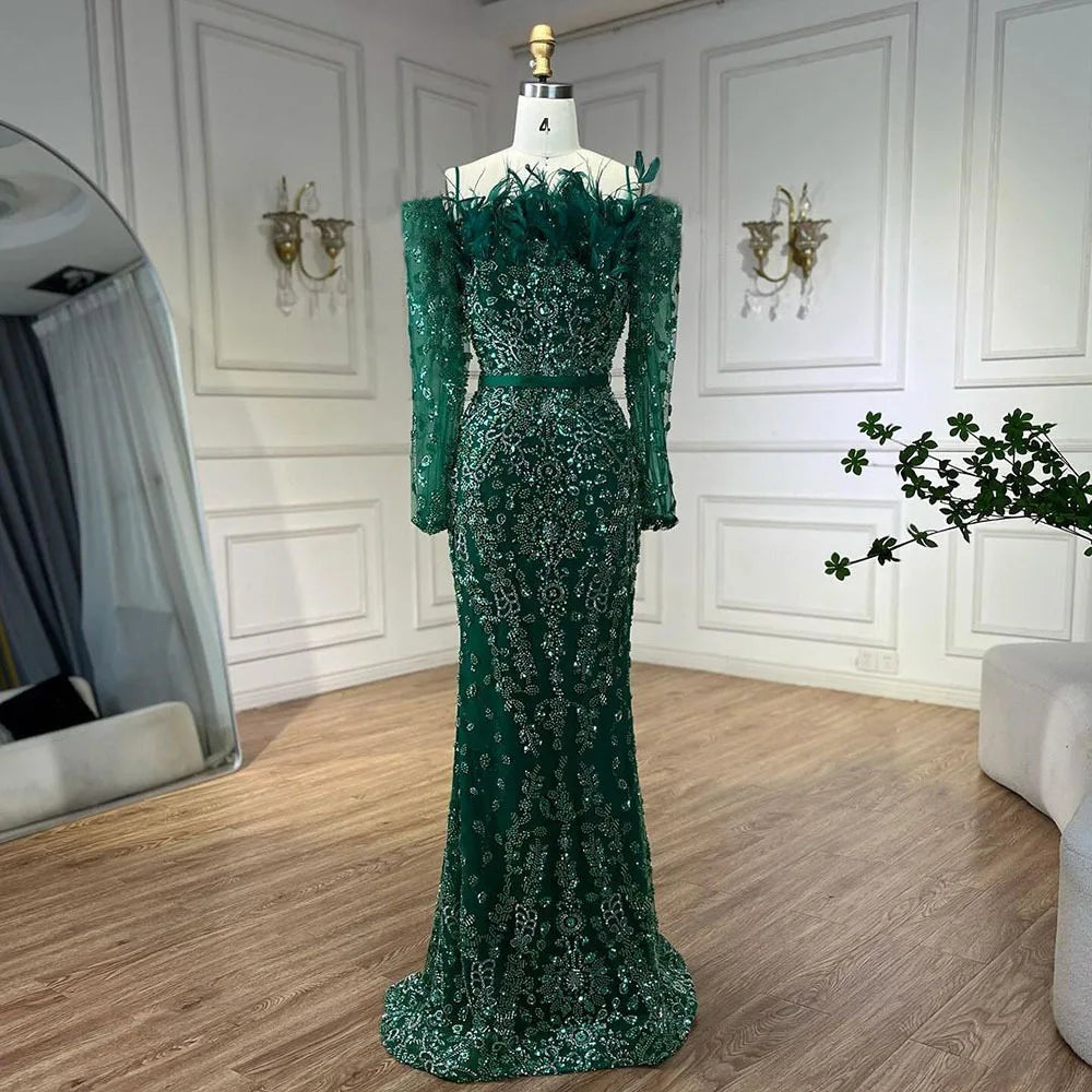 BKLD Woman Clothing Off The Shoulder Feather Mermaid Dress Sexy 2026 Solid Color Elegantes  Long Sleeve Party Dress Vestidos