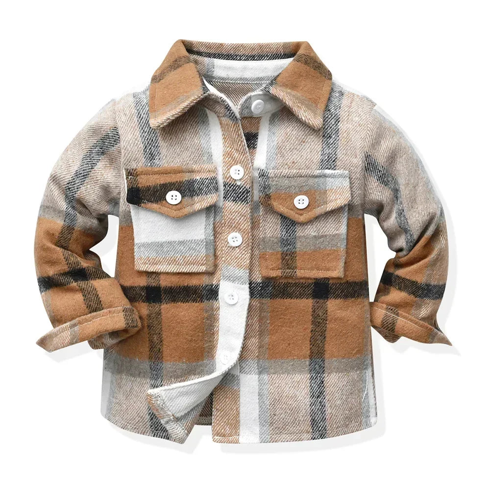 Children's Autumn Plaid Long Sleeved Shirt Brother & Sister Shirt Cotton College Style Thickened Shirt Boys Shirts Girls Blouse