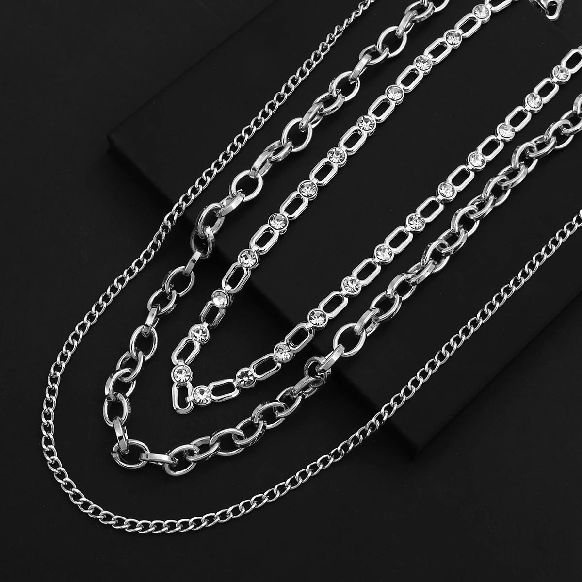 Punk Chunky Gold Color Rhinestone Multilayer Chain Choker Necklaces For Women Temperament Daily Jewelry Accessories