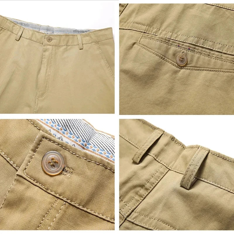 Classic Cotton Board Shorts Knee Length Comfortable Bermuda Shorts Outdoor Beach Shorts Black Khaki