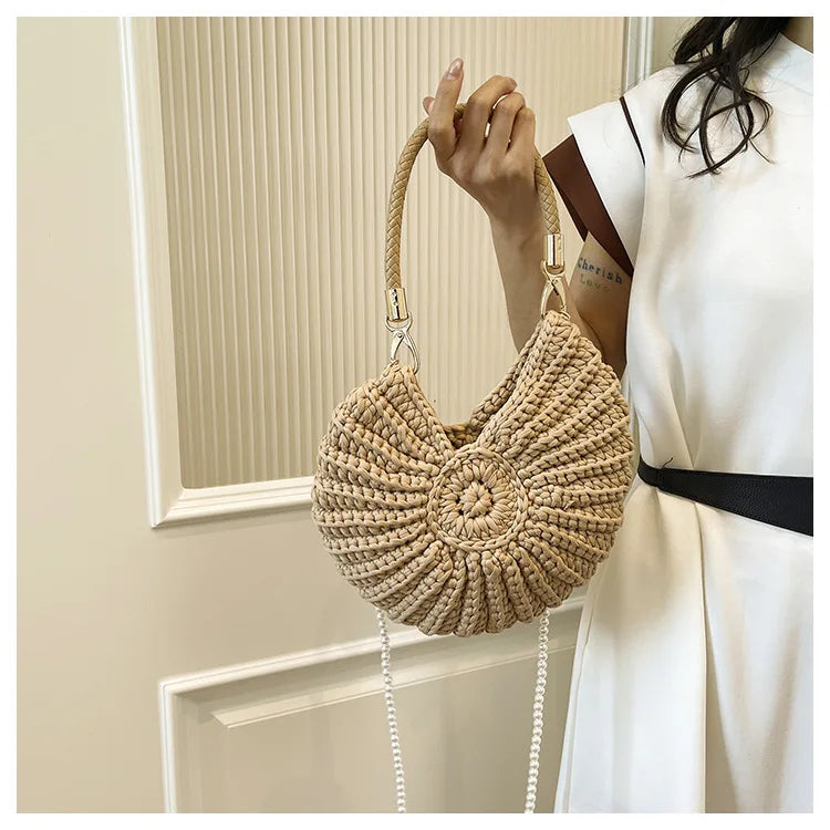 Handcrafted Shell Shaped Crossbody Bag Women's Beach Style Handbag City Simple Cotton Liner Soft round Shape Double Shoulder ...