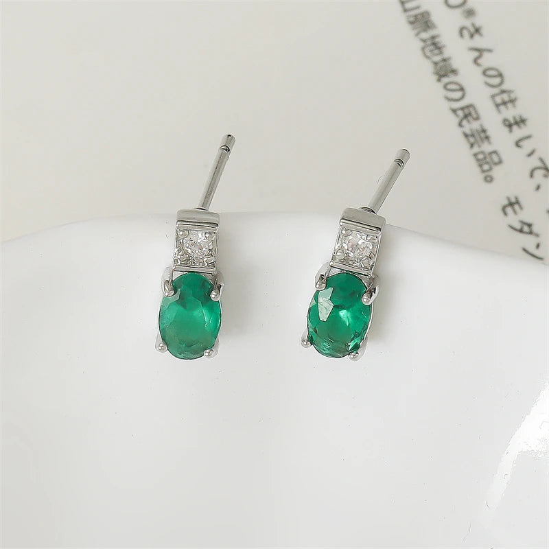 ZAKOL New Exquisite Elliptical Blue Green AAA Zircon Stud Earrings Shiny Crystal CZ Birthday Christmas Jewelry Gifts for Women