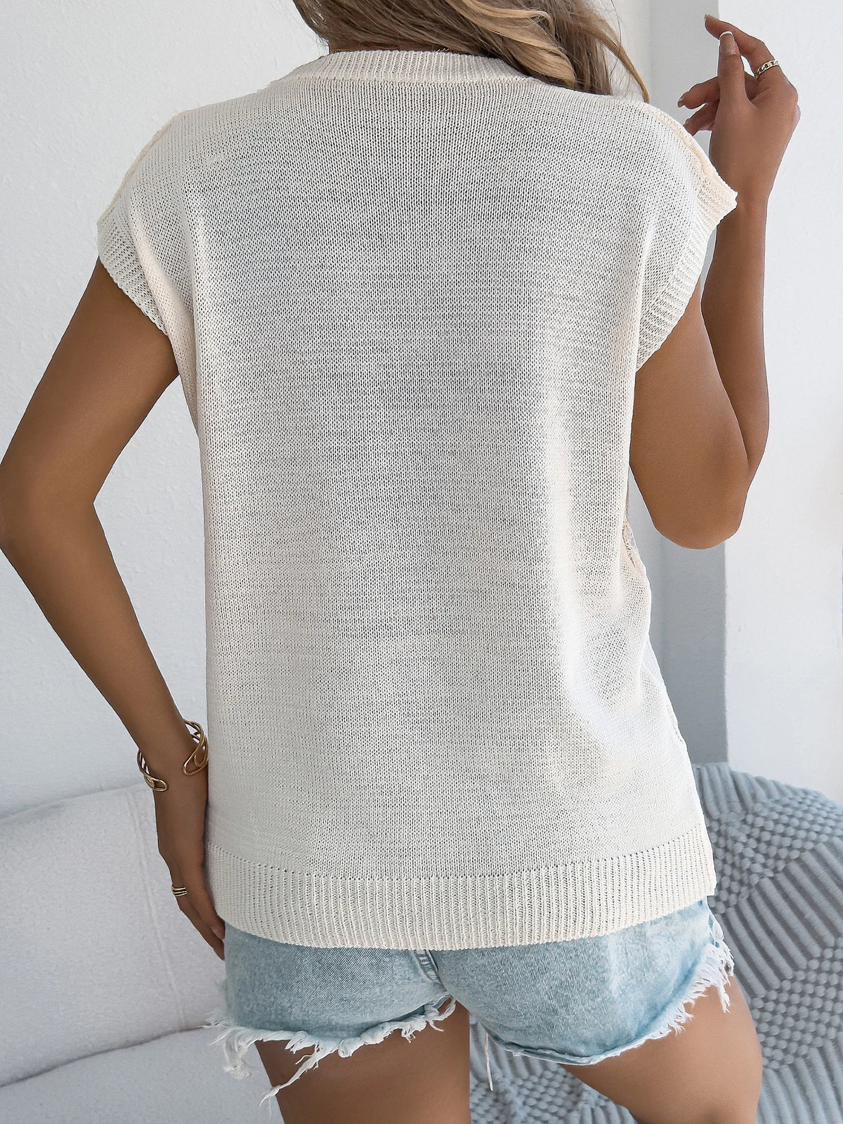 Women's Casual Solid Color Round Neck Twist Short Sleeve Cable Knitted Pullover for Summer 2026 Khaki Red White Woman Clothing