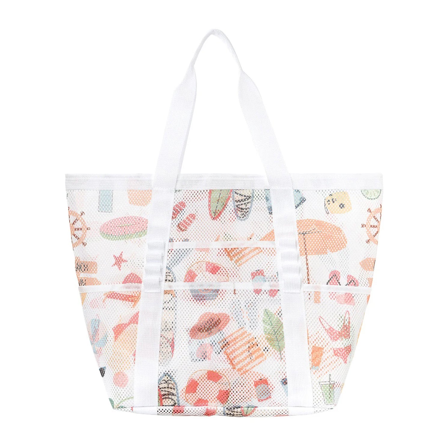 Mesh Beach Bags Beach Tote Bag With Multi Pockets Large Capacity Travel Tote Handbag Swim Pool Bag Multifunctional Storage Bag