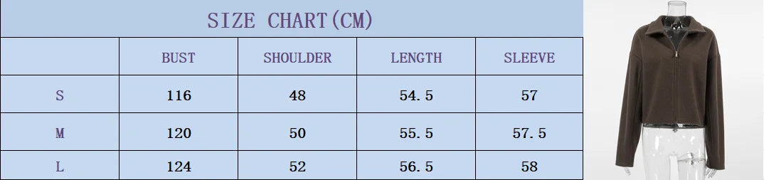 Elegant Women's Woolen Coat Zipper Long Sleeve Blazer Thick Warm Office Lady Tops 2026 Autumn Winter Fashion Short Streetwear