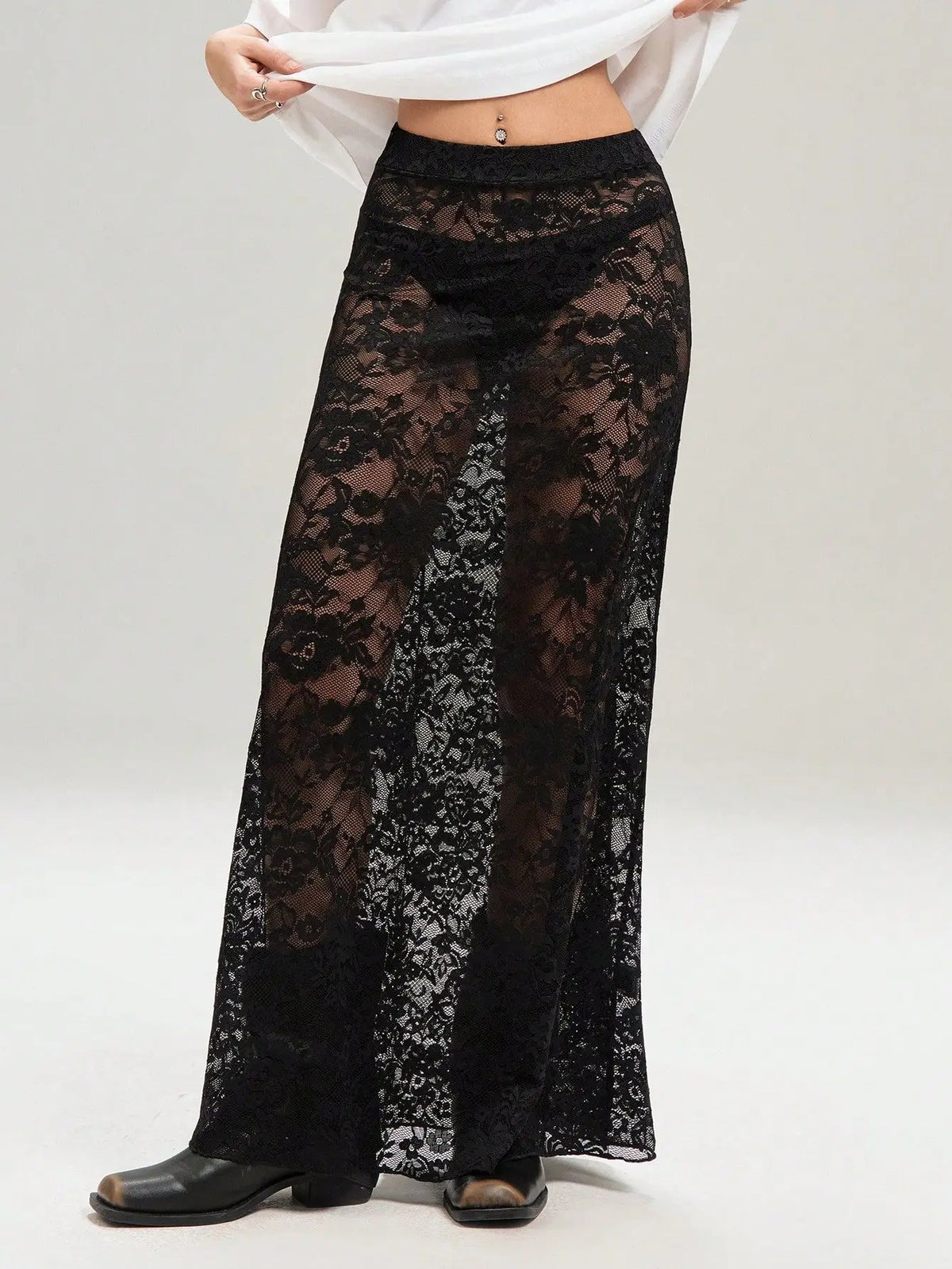 BKLD Black Skirts 2026 Summer New Women Clothing Solid Color Slim Bag Hip Streetwear Fashion See-Through High Waist Lace Skirt