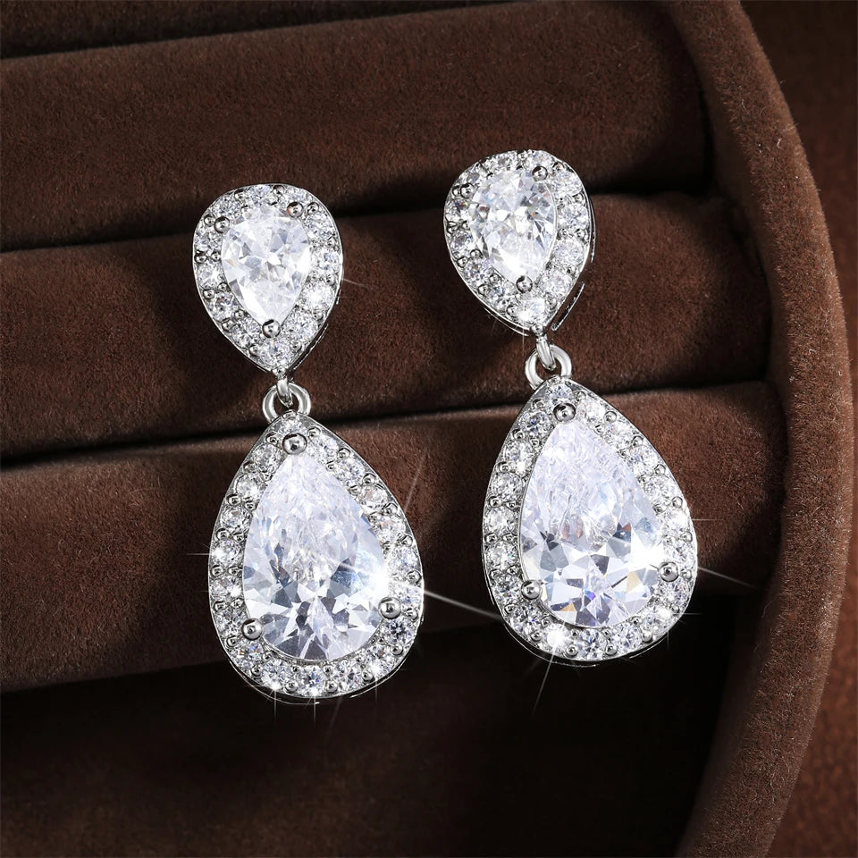 ZAKOL 9 Types Classic Sparkling Water Drop Zircon Pendant Dangle Earrings for Women Gorgeous Bride Bridesmaid Earring Jewelry