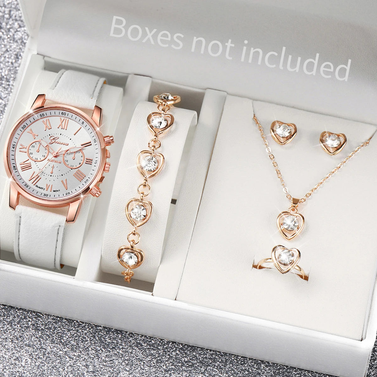 Women’s Fashion Quartz Watch & Jewelry Set – 5/6 PCS