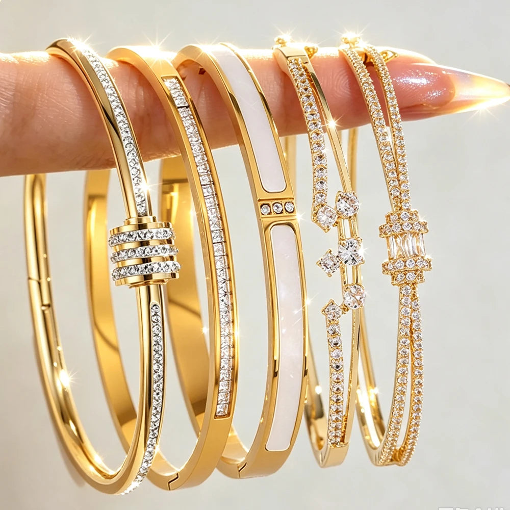 ZAKOL 5/1pcs Buling Buling Zirconia Stainless Steel Copper Stackable Bracelets Fashion Trendy Wrist Jewelry for Women