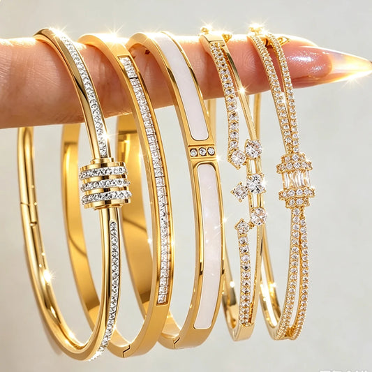 ZAKOL 5/1pcs Buling Buling Zirconia Stainless Steel Copper Stackable Bracelets Fashion Trendy Wrist Jewelry for Women