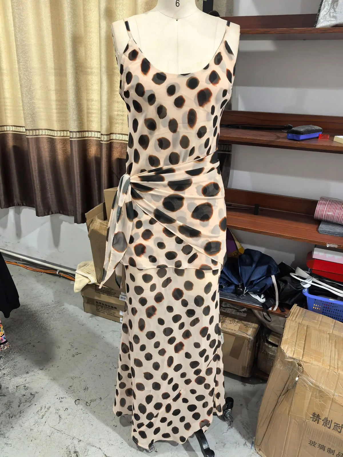 Summer Vacation Sexy Polka Dot Print Sling Maxi Dress Women Elegant Lace-up V-neck Sleeveless Backless Dresses Beach Party Gowns