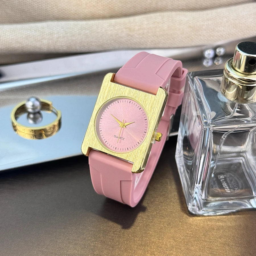New Square Dopamine Color Women’s Watch – Silicone Strap