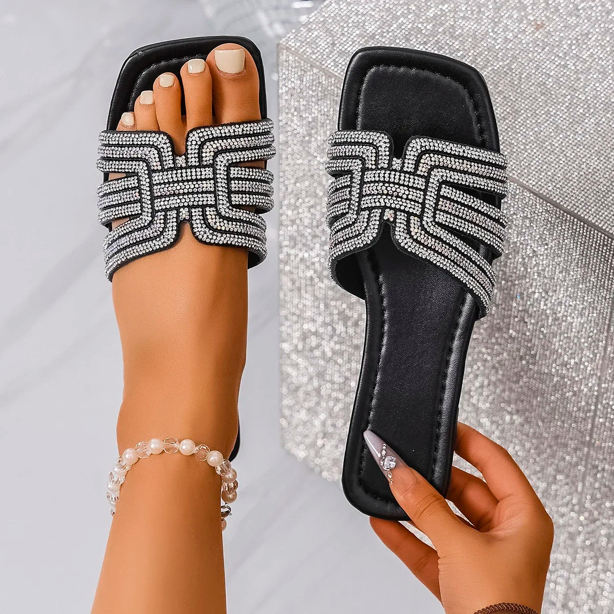 Women Slippers Lightweight Fashion Sexy Slippers Summer Casual Comfortable Shoes Women Square Toe Flat Heel Sandals Slides Women