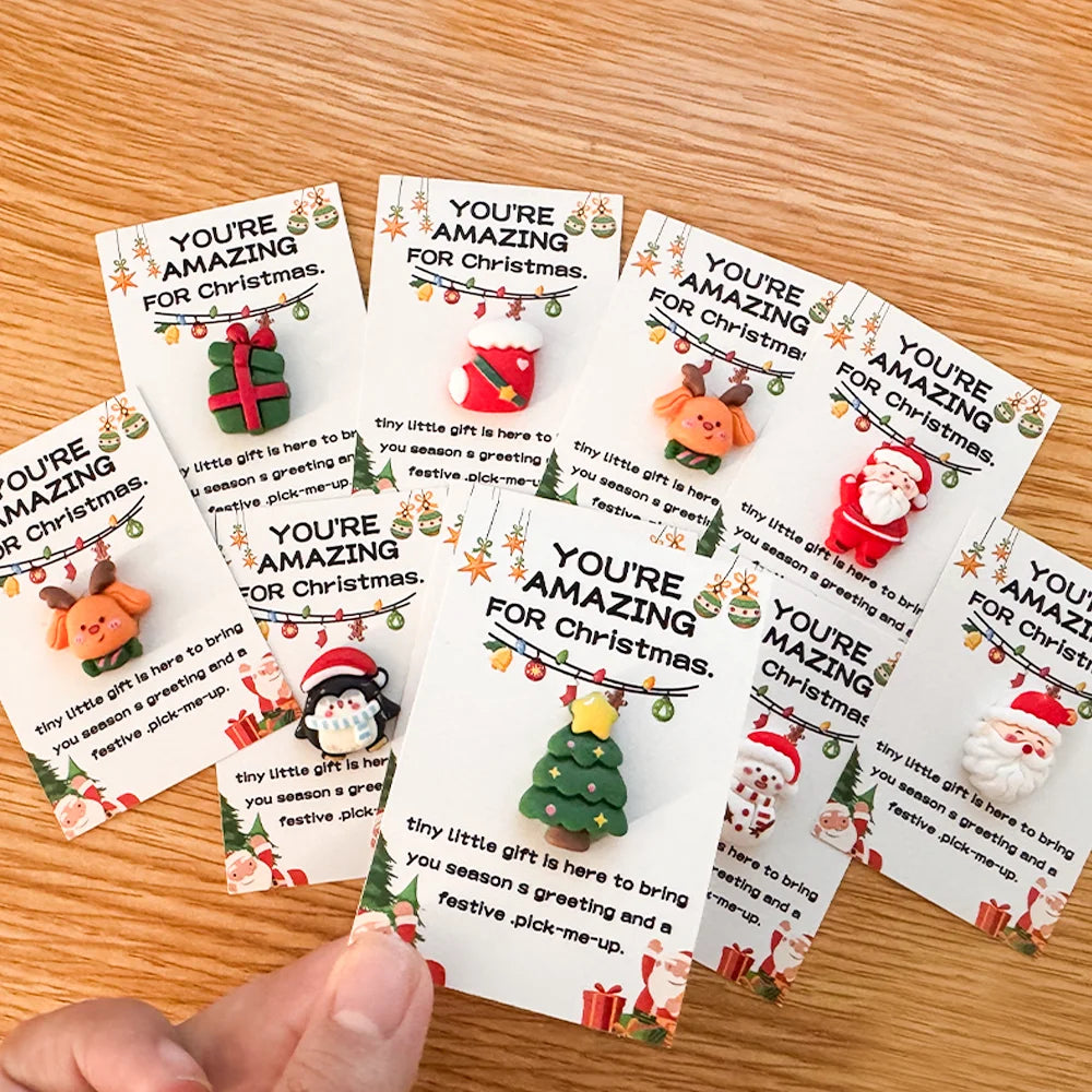 10/40PCS Random Festive Christmas Cards with Resin Charms, Holiday Gifts, Pocket Hug, Emotional Support for Friends & Family