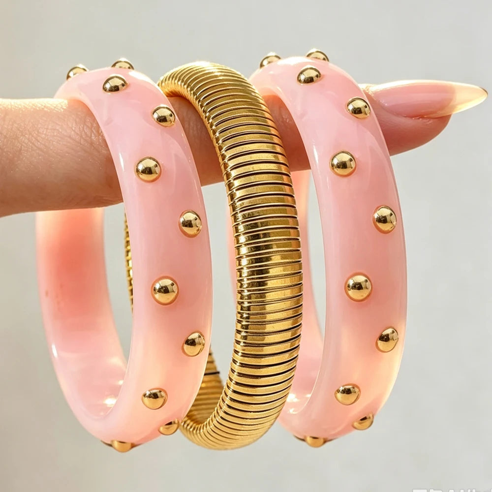 ZAKOL 3pcs/set Fashion Punk Gothic Style Stainless Steel Resin Stacked Bracelets Personalized Wide Bangle Party Daily Jewelry