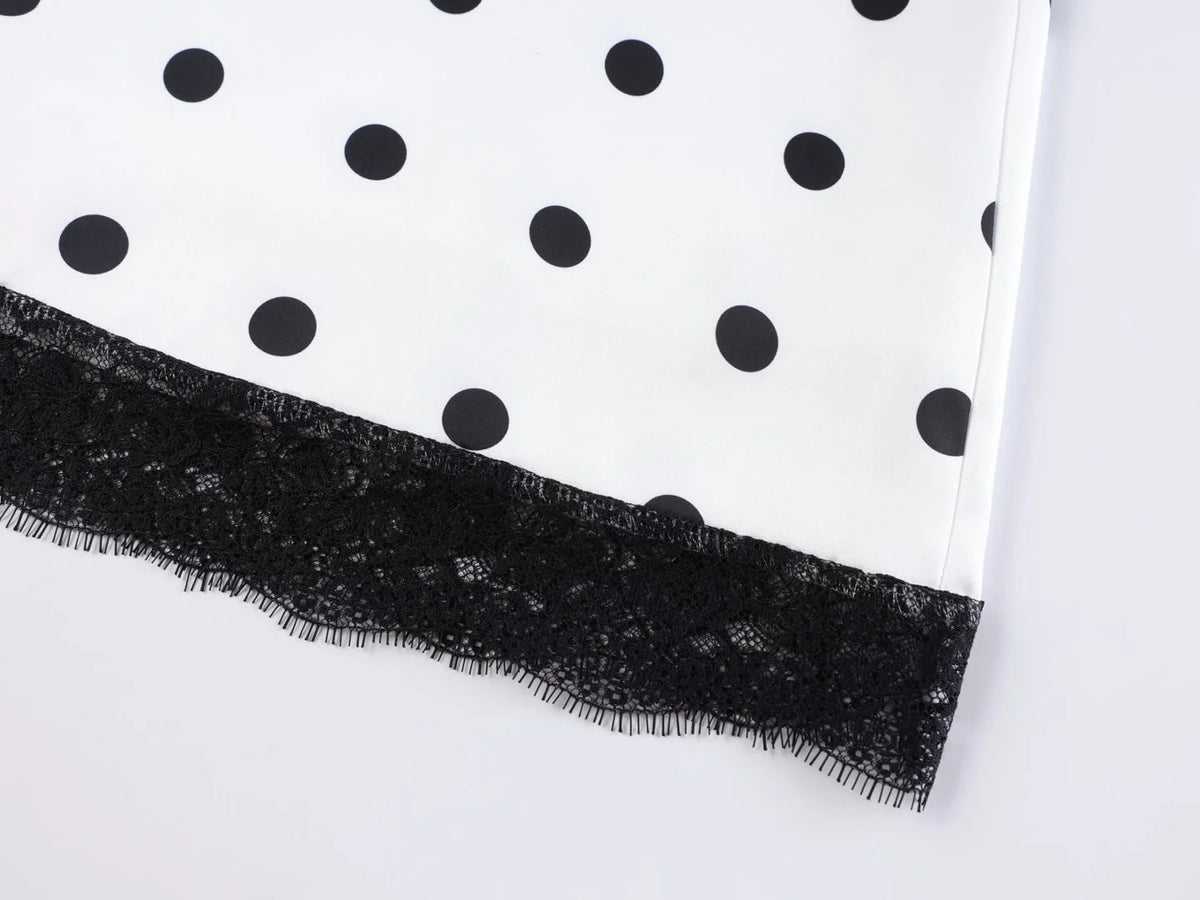 Elegant Polka Dot Skirt For Women Casual High Waist Satin Silk Patchwork Lace Midi Skirts 2026 Y2k Vintage Female Streetwear
