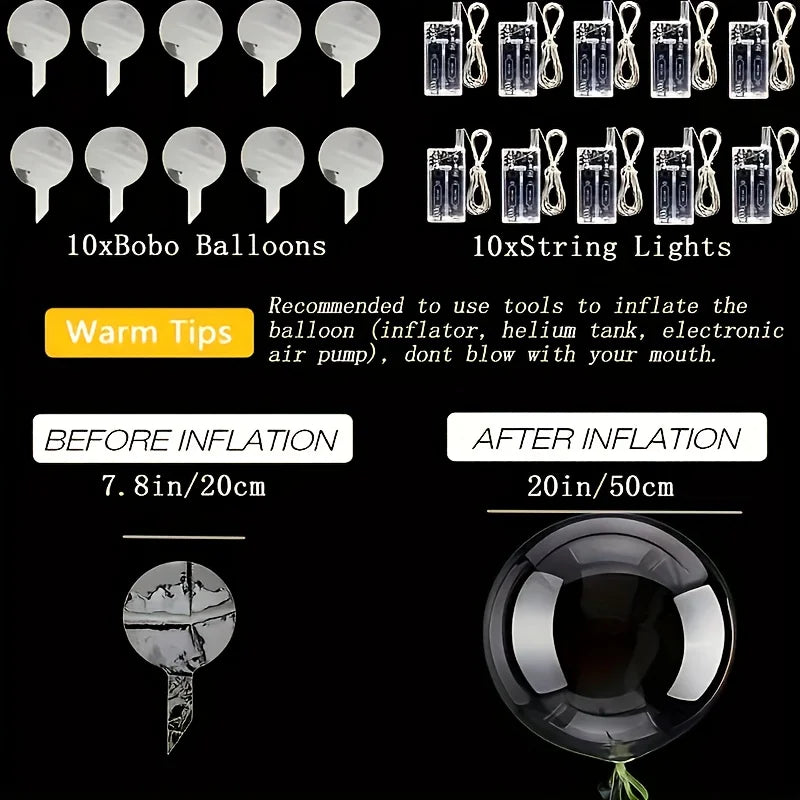 20pcs Set Bobo Balloons with LED Lights,20-Inch Transparent Bobo Balloons,for Parties,Weddings,Christmas,and Outdoor Decorations