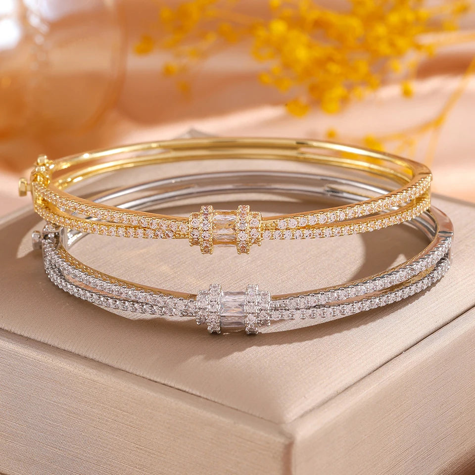 ZAKOL 5/1pcs Buling Buling Zirconia Stainless Steel Copper Stackable Bracelets Fashion Trendy Wrist Jewelry for Women