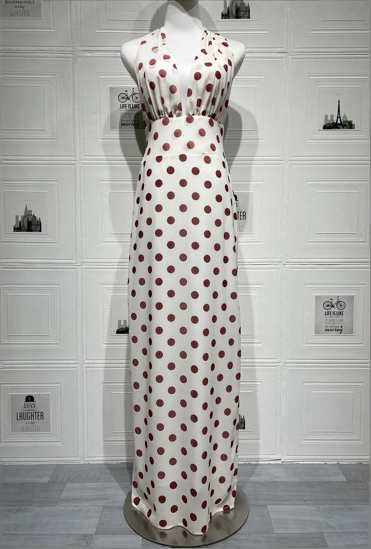 Women Sexy Polka Dot Halter Maxi Dress Elegant V Neck Backless Sleeveless High Waist Dresses 2026 Female Summer Party Dress