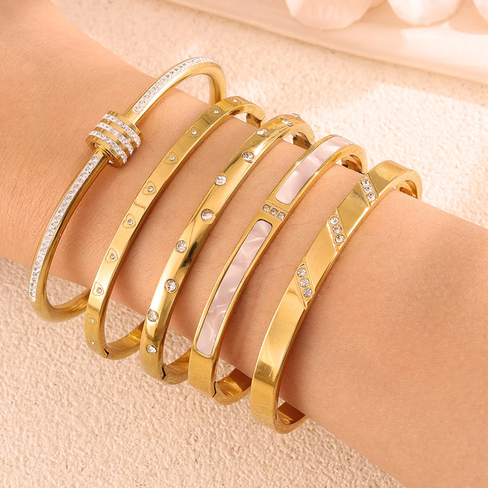 ZAKOL 5/1pcs Stainless Steel Bracelet With Shiny Zircon High-end Fashion Stacking Jewelry Birthday Party Gift for Women
