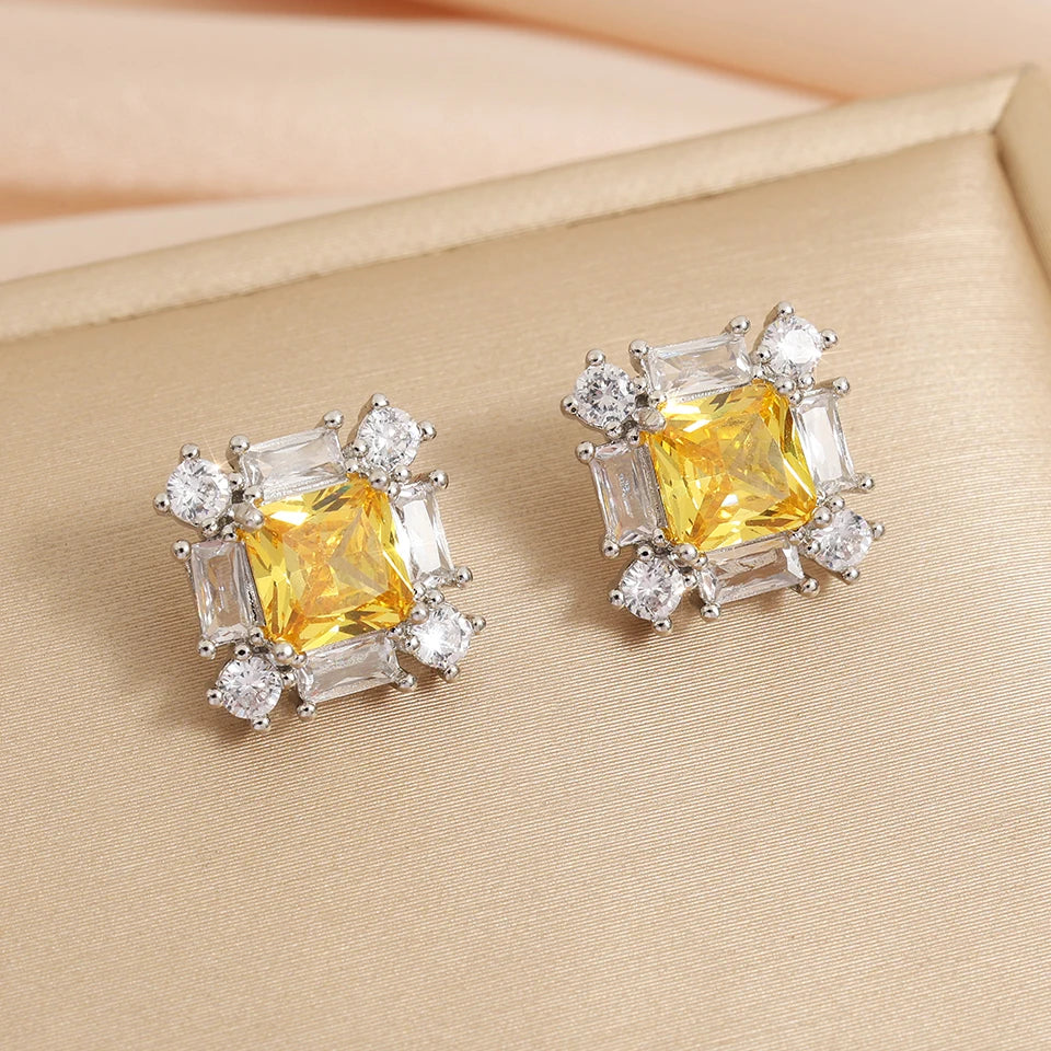 ZAKOL Simple Geometric Zircon Square Shape Stud Earrings Cute Shiny CZ Bride Bridesmaid Earring Jewelry