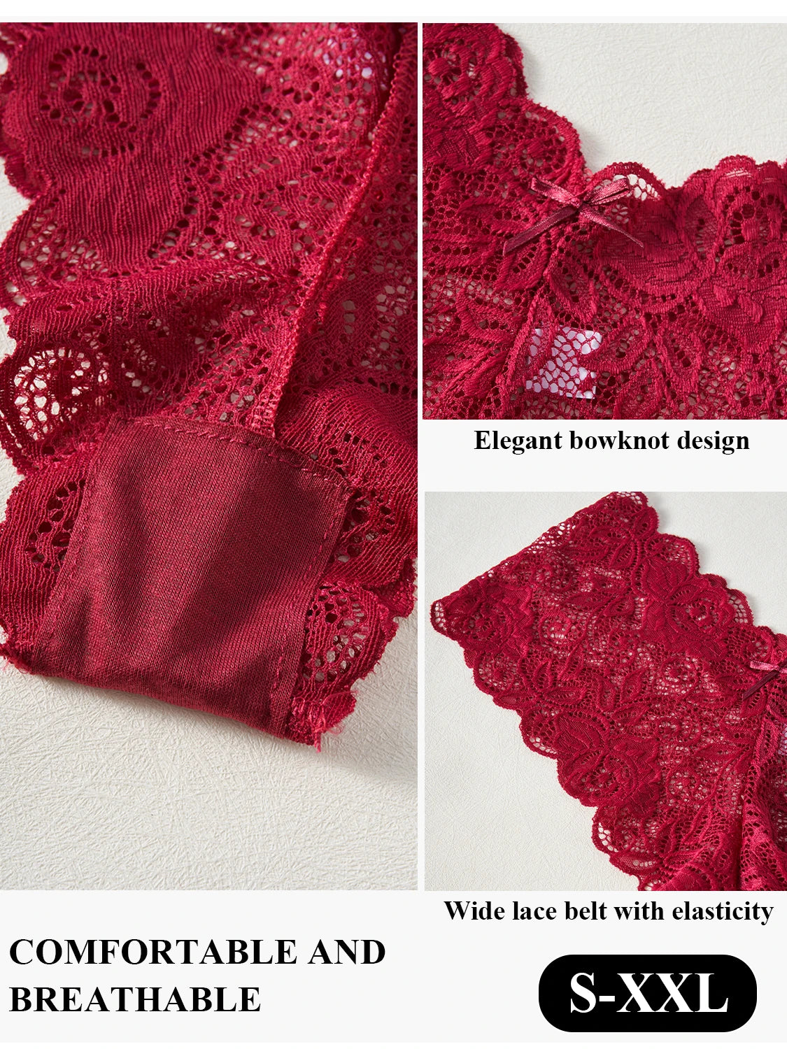 6PCS Women's Sexy Lace Underwear Solid Color V-Shape Low Waist Briefs Elegant Lace Floral Panties Fashion Breathable Lingerie