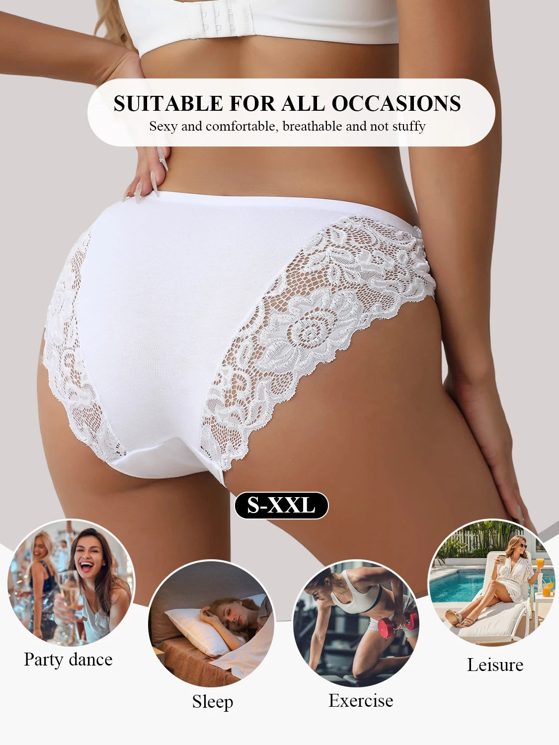 5PCS Romantic Sexy Women's Panties Hollow Out Lace Floral Underwear Breathable Solid Color Mid-Rise Briefs Cotton Lingerie Hot