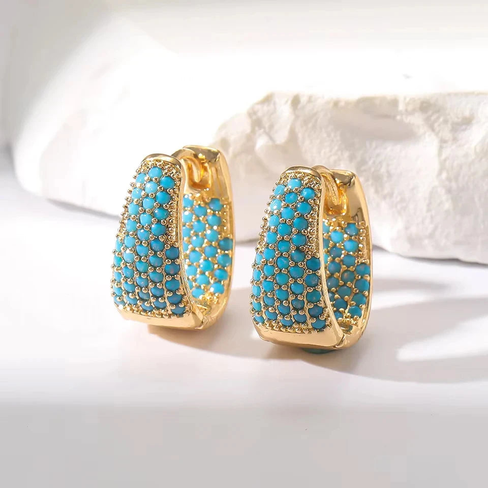 ZAKOL Luxury Turquoise Hoop Earrings for Women Temperament Gold Color Plated Micro-Intact Blue Zircon Party Ear Accessories