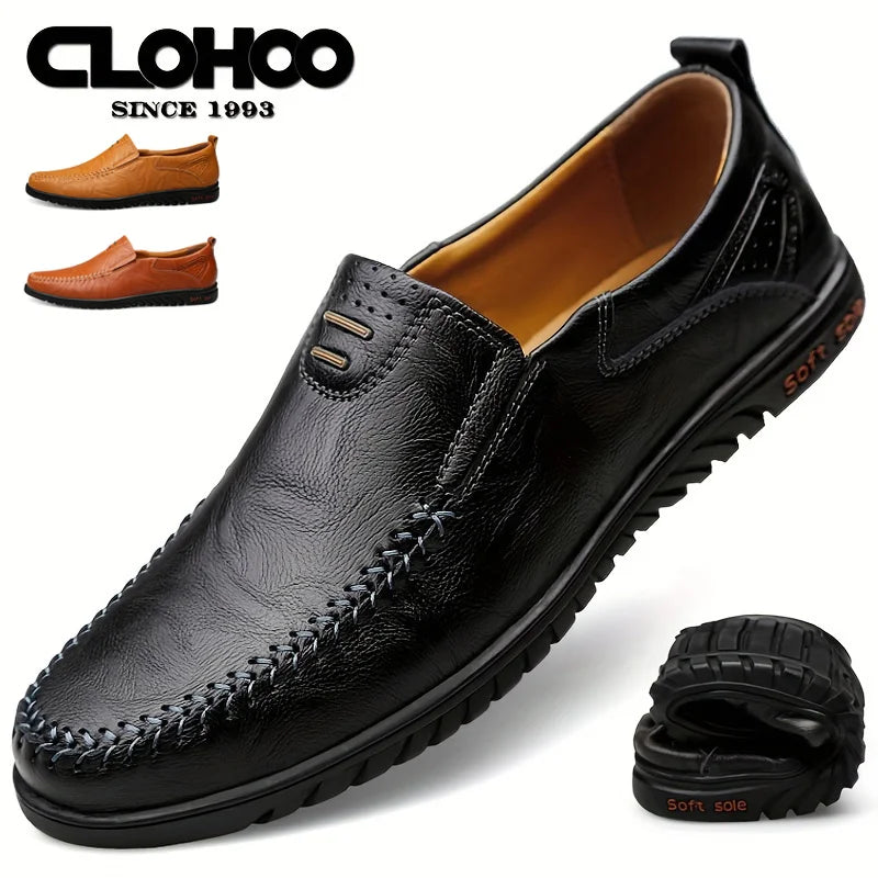 CLOHOO Men's Comfortable Soft-Soled Slip-On Loafers Versatile Casual Business Formal Leather Shoes