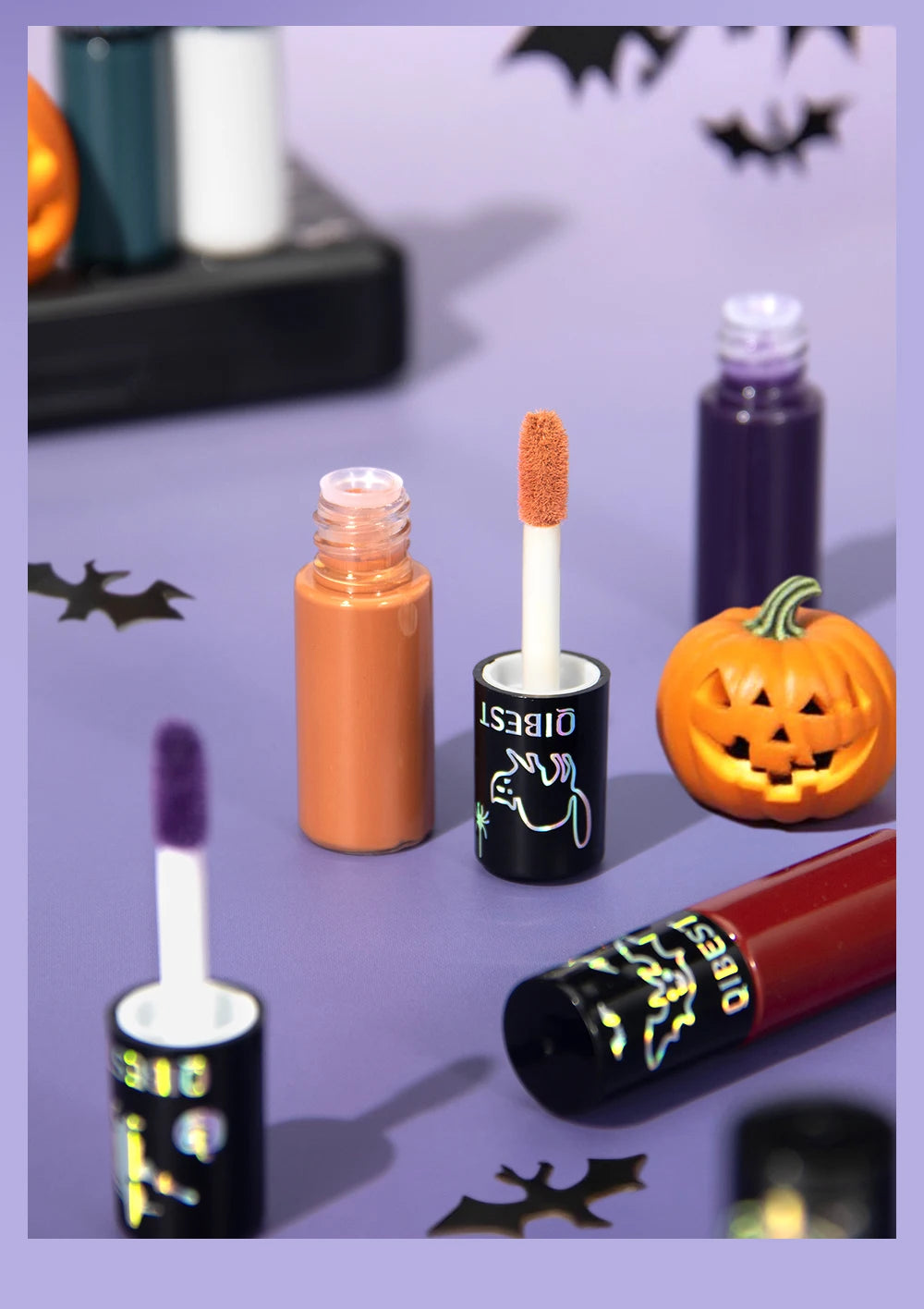 QIBEST 6Pcs/Set Waterproof Liquid Lipstick Sexy Halloween Lip Stick Matte Velvet Black Lipsticks Red Orange Lip Makeup Labiales