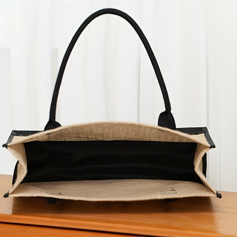Personalized alphabet printed single shoulder linen men's bag large capacity handbag open handle handbag handbag