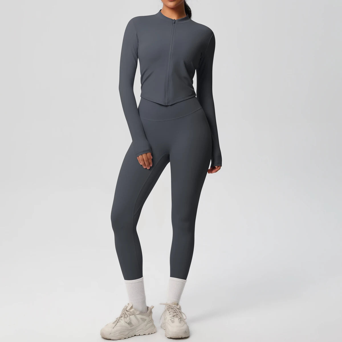 Hot Sale New Yoga Suit for Women Solid Color Yoga Zipper Long Sleeves Slim Casual Jacket Top Quick Drying Fitness Pants Gym Set