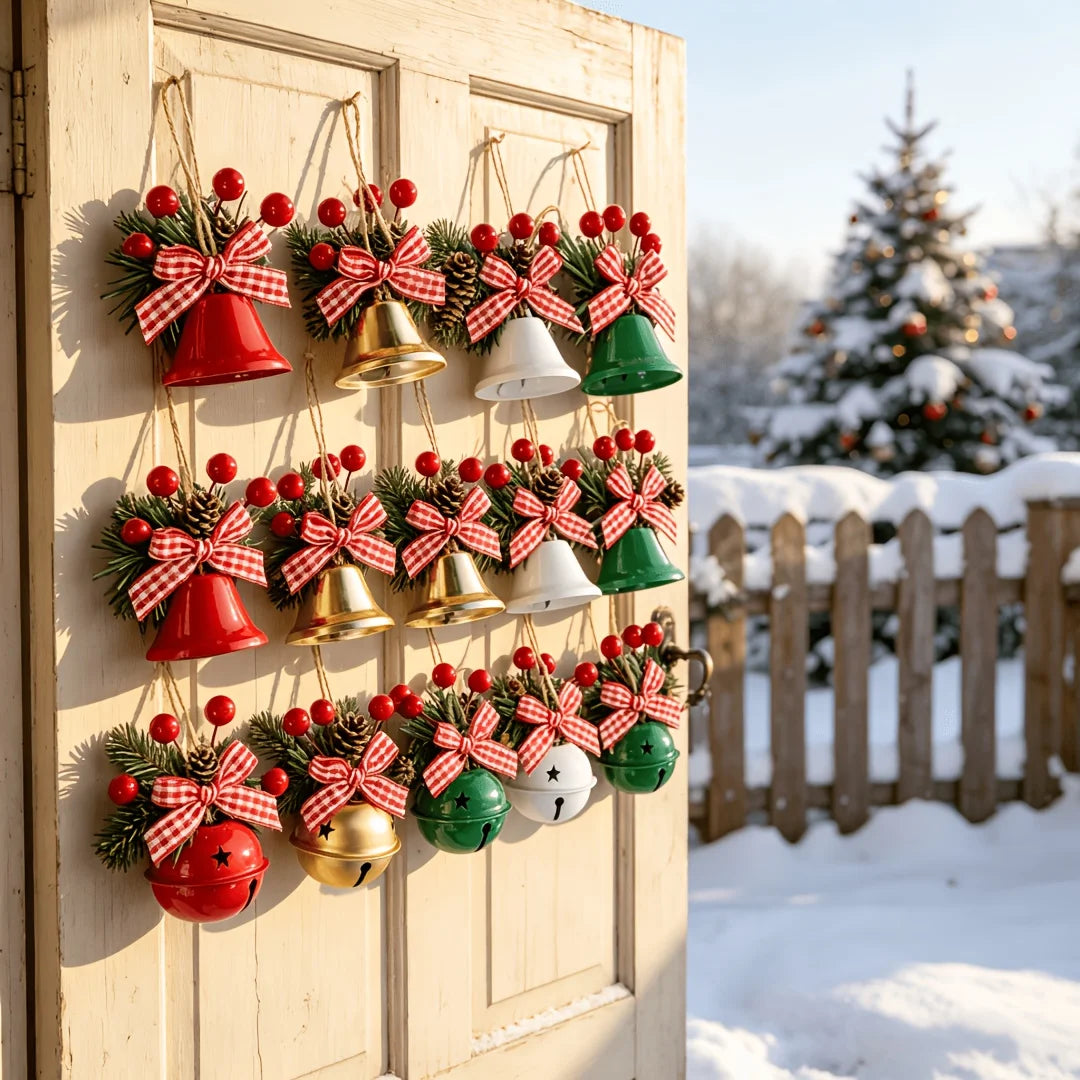10 Pcs Christmas Bell Ornaments Red Green White Jingle Bells Hanging Decorations for Xmas Tree Wreath Gifts Party Home Decor