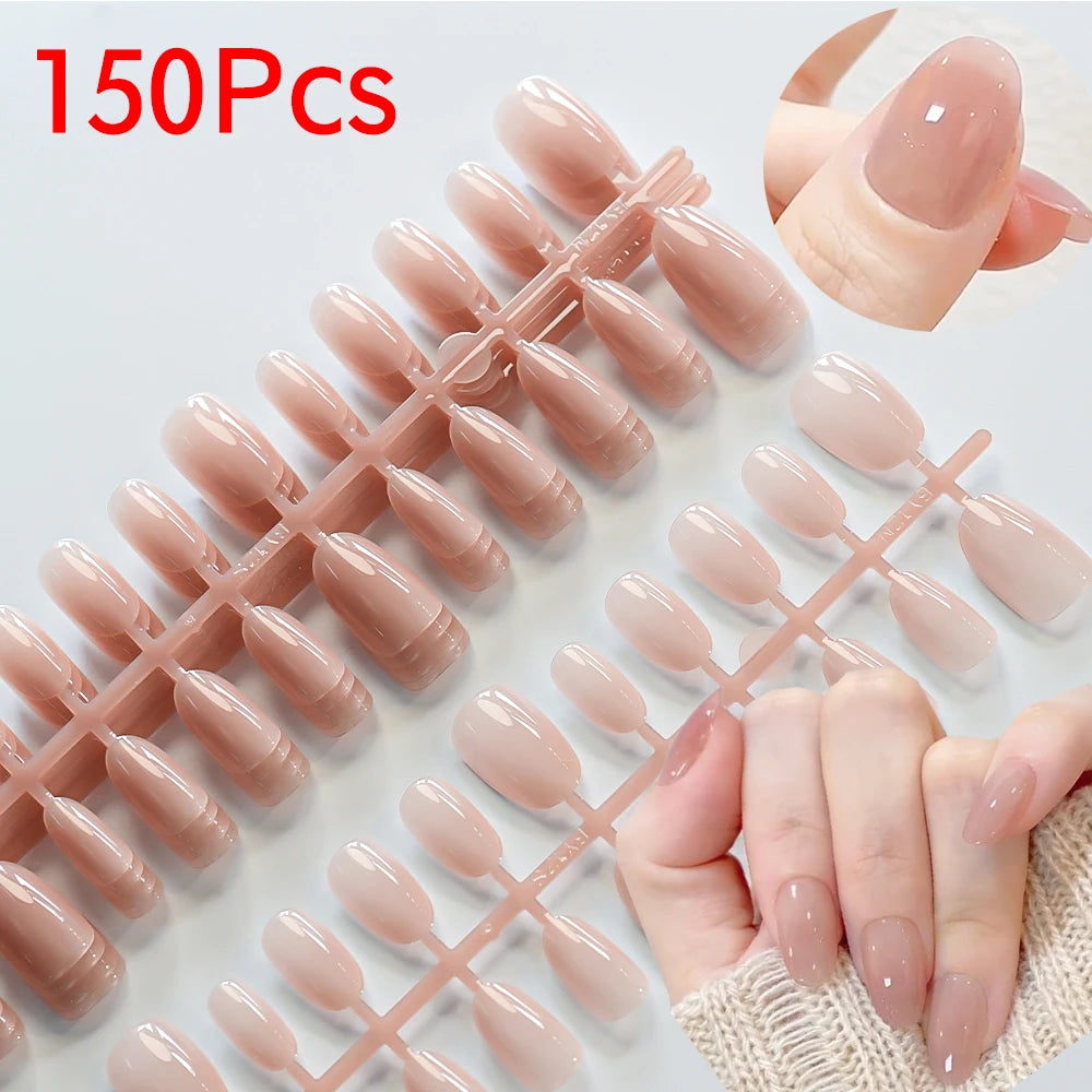 150/120/100pcs French Nude Pink False Nail Women Press on Nails White Edge Almond Full Cover Fake Nail For Manicure Extension