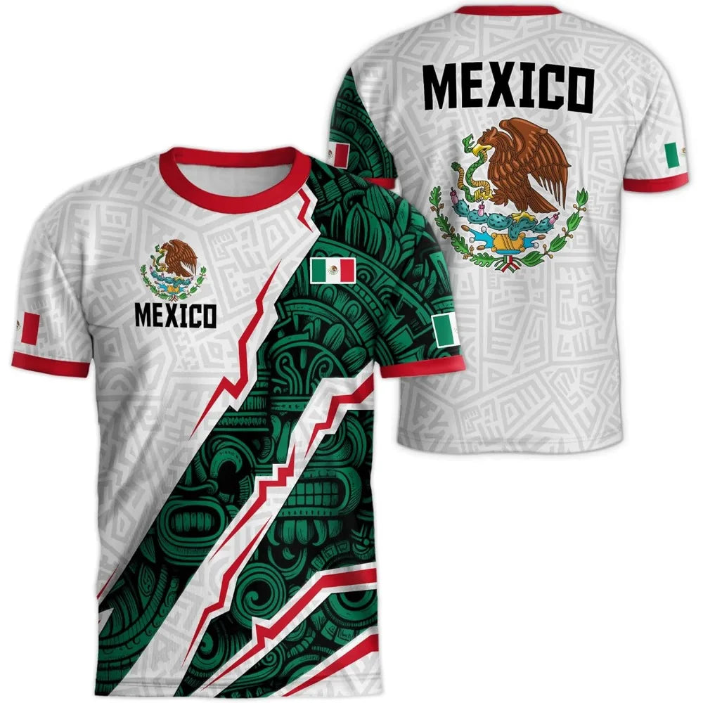 Men's 3D Eagle Mexico Flag Short Sleeve T-shirt Outdoor Football Casual Tee Summer Streetwear Loose Daily Tops