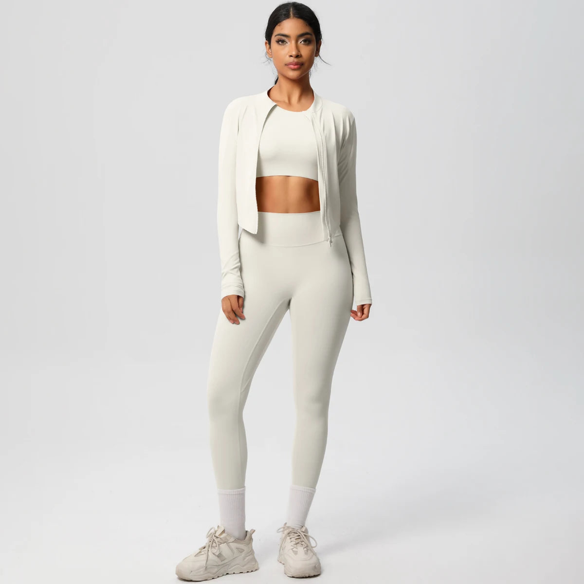 Yoga Three Piece Set for Women's Yoga Zipper Long Sleeves Sports Running Quick Drying Yoga T-shirt Push Up Female Pants Yoga Set