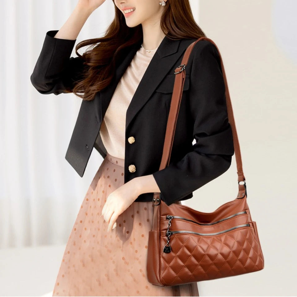 High Quality Shoulder Bags for Women Quilted Soft Leather Crossbody Bag Large Capacity Versatile for Daily Commute Sac New 2026