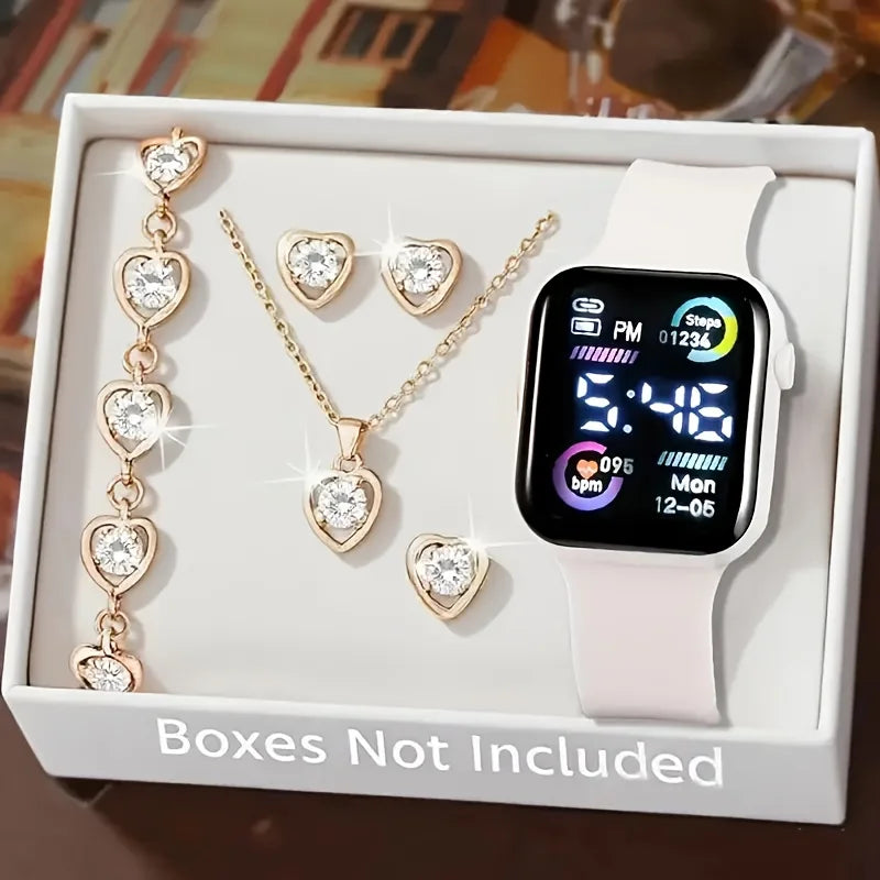 6-Piece Fashion Digital Watch & Jewelry Set
