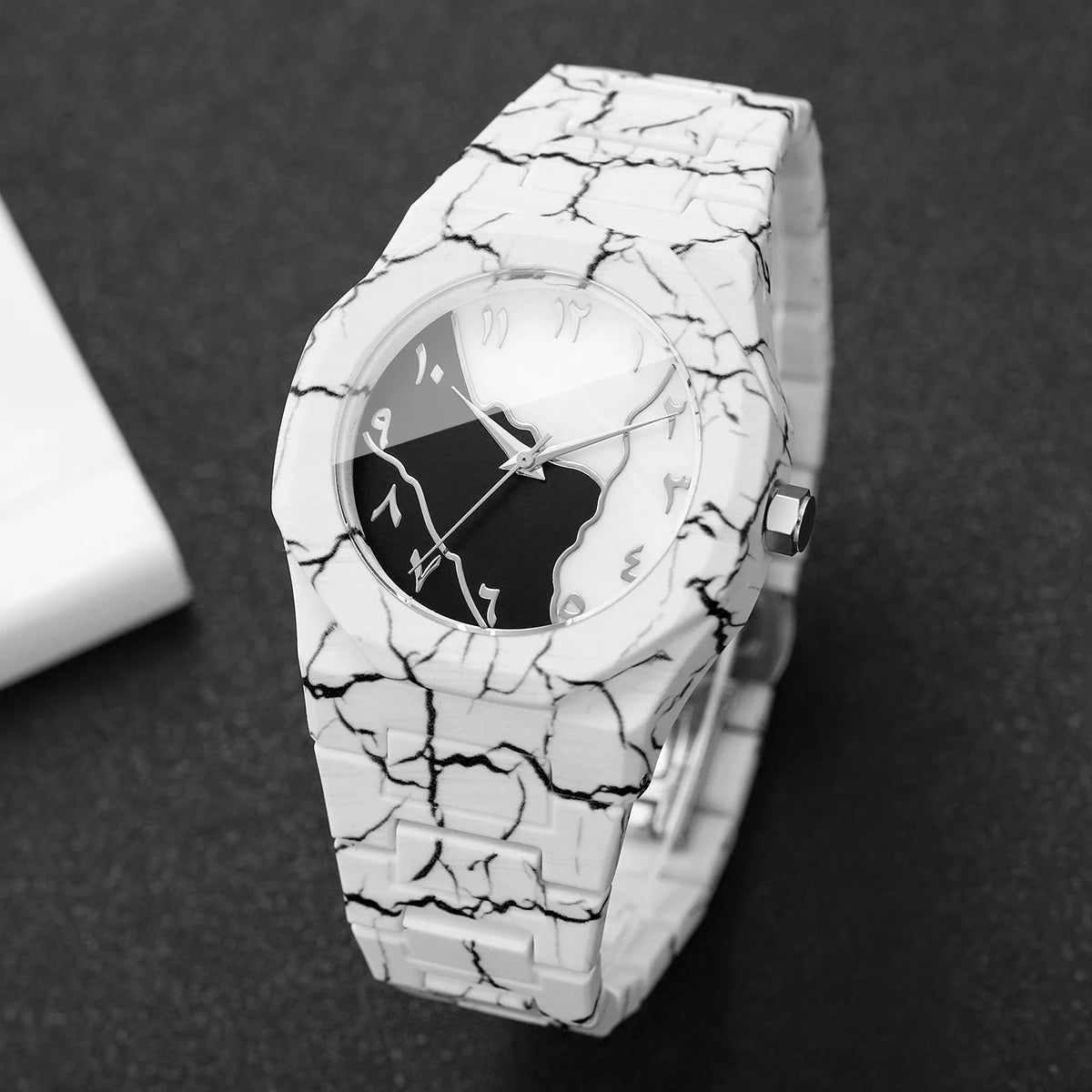 Fashion Marble Texture Men Quartz Watch Casual Arabic Dial Plastic Strap Unisex Wristwatches Relogio Masculino（Without Box）