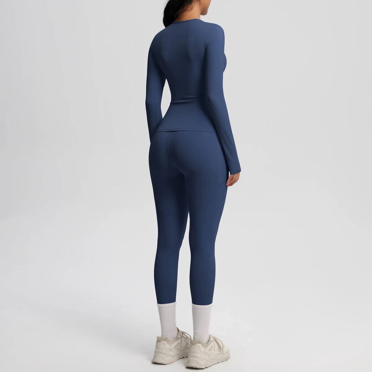 Summer 2PCS Women's Yoga Suit Solid Color High Stretch Slim Casual Long Sleeves Quick Drying Push Up Women Pockets Pants Set