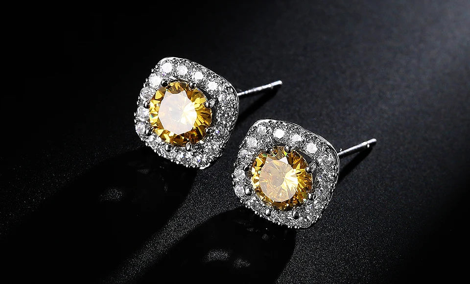 ZAKOL Classic White Square CZ Stud Earrings For Women Exquisite Round Cubic Zirconia Crystal Ear Jewelry Gift
